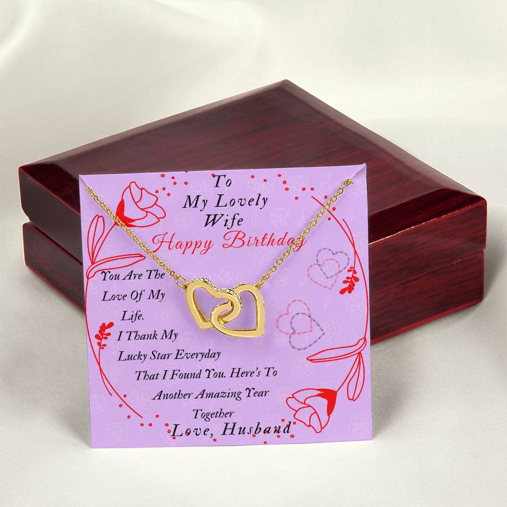 Two Hearts Interlocked To My Lovely Wife-Happy Birthday Wife Gifts Birthday Gift Romantic Wife Gift Wife Jewelry Anniversary Wife Gift Interlocking Hearts Necklace