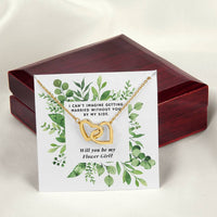 Be Flower Girl Square Foliage Interlocking Hearts Necklace