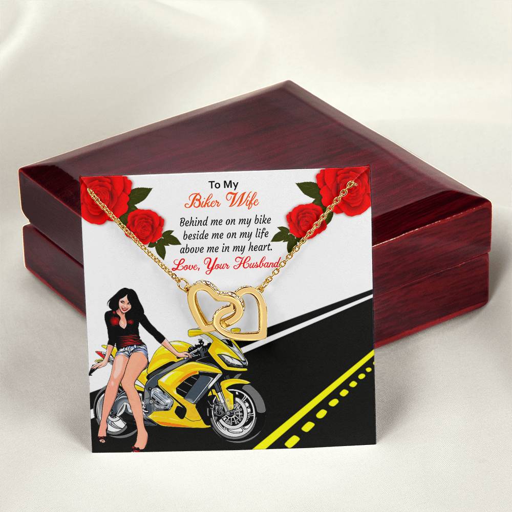 To My Biker Wife Happy Valentine'S Daybiker Wife Valentine Gift. Interlocking Hearts Necklace