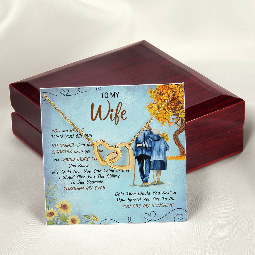 To My Wife You'Re My Sunshine Interlocking Love Necklace Mother'S Day Message Card From Husband Interlocking Hearts Necklace