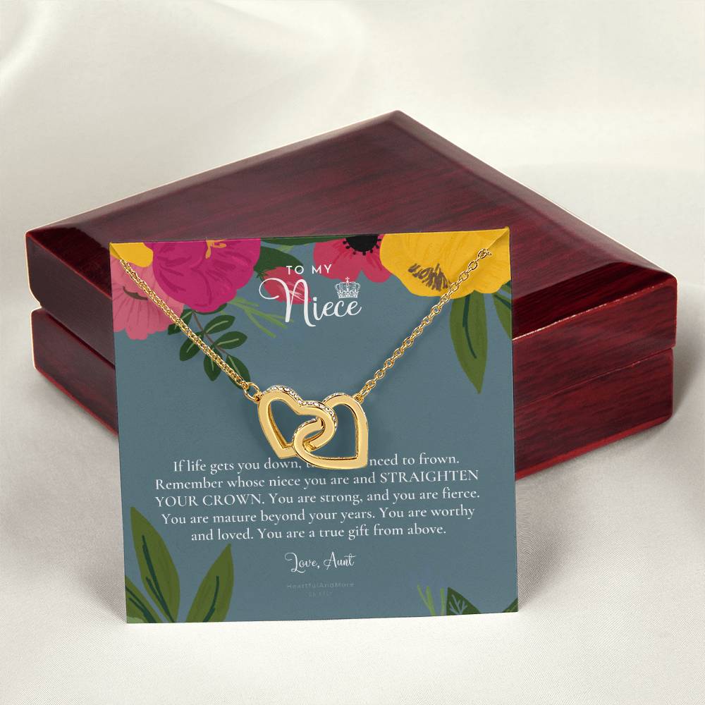 To My Badass Niece Straighten Your Crown Necklace Aunt Niece Necklace Niece Birthday Gift Niece Graduation Gift Interlocking Hearts Necklace