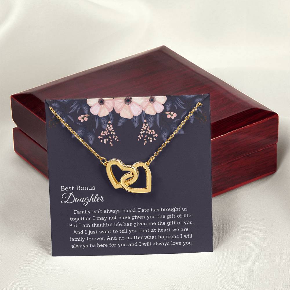 Bonus Daughter Gift Necklace Jewelry Handmade Usa Fate Has Brought Us Together Beautiful 14K Gold Forever Family Locked Hearts Interlocking Hearts Necklace