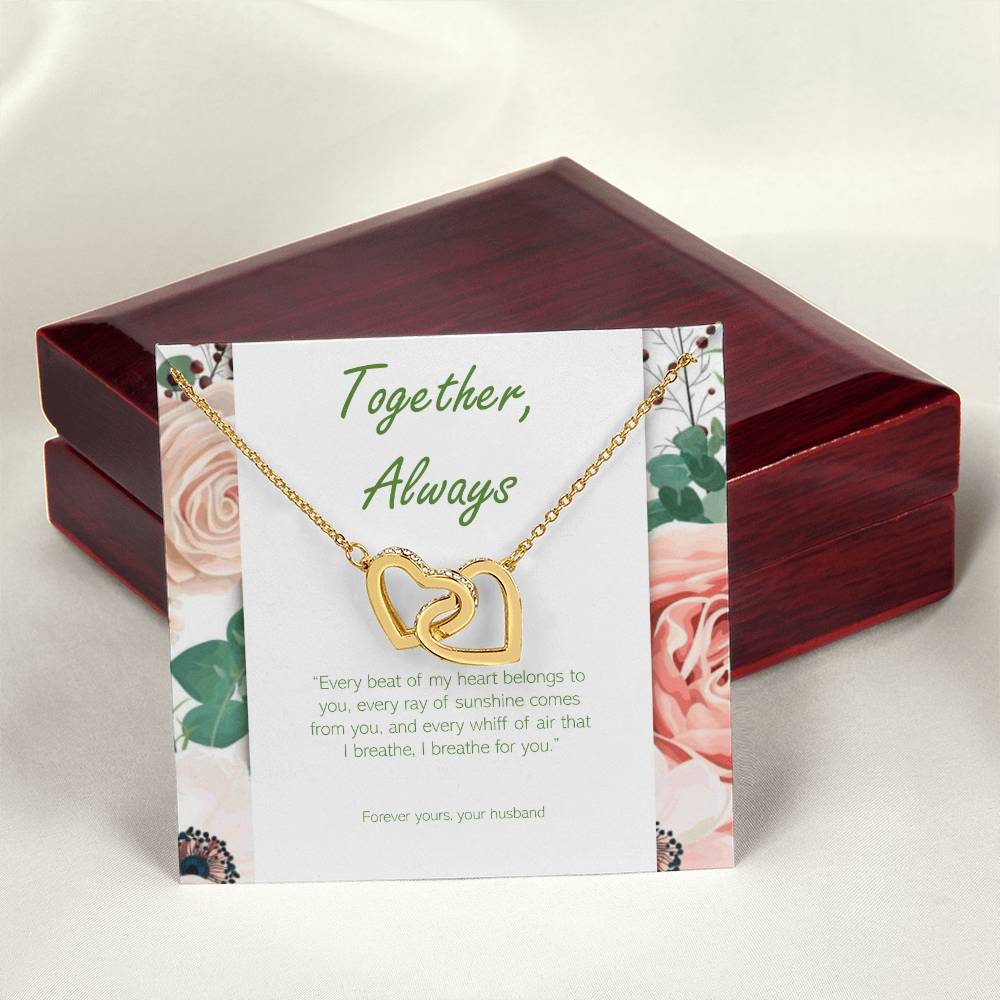 Two Hearts Necklace - Cubic Zirconia Stones Interlocking Hearts Necklace