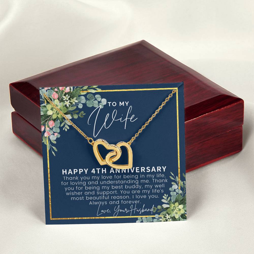 4 Year Anniversary Gifts 4Th Anniversary Gift Ideas 4Th Anniversary Gift For Wife 4 Year Wedding Anniversary Gift For Her Interlocking Hearts Necklace