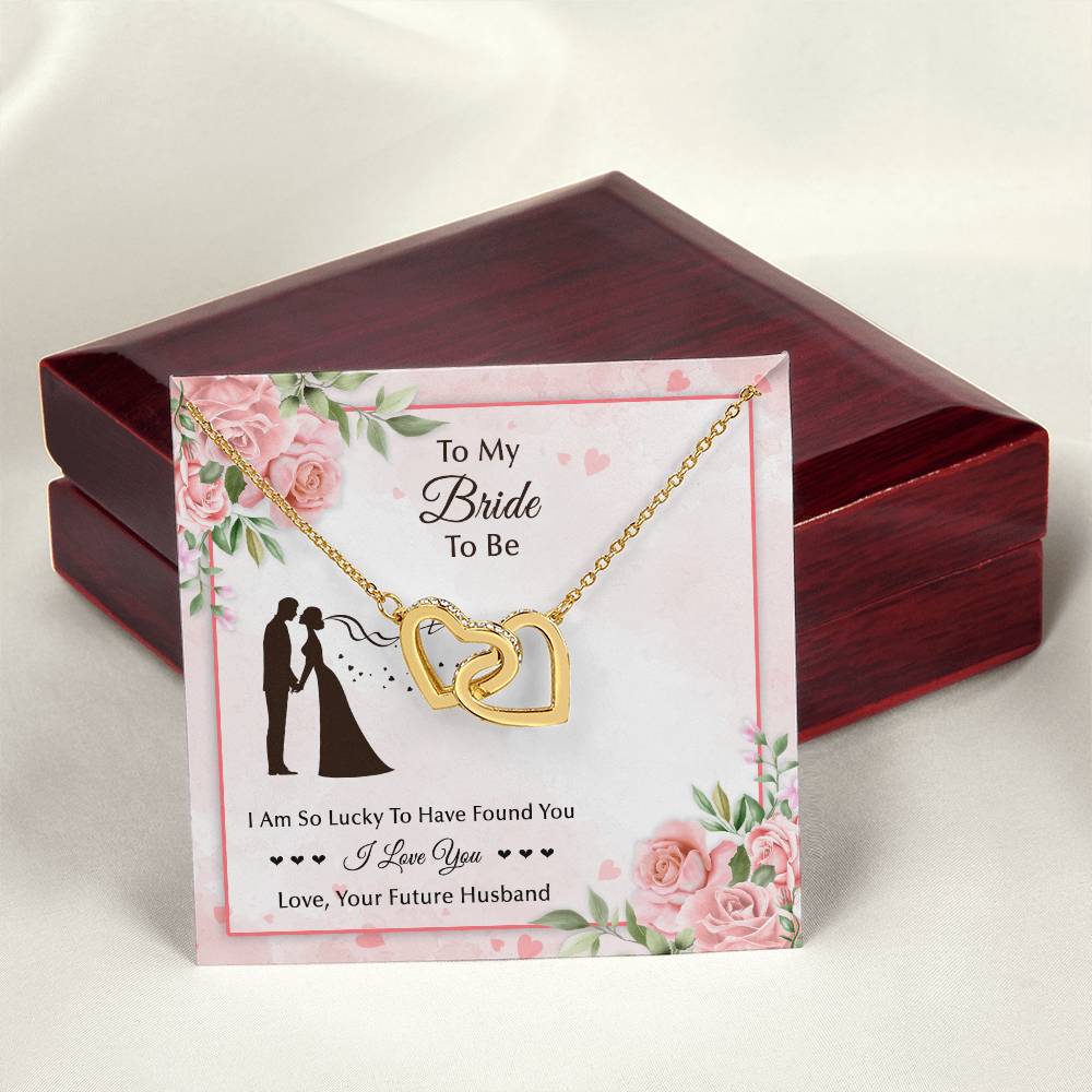 To My Bride To Be . Interlocking Hearts Pink Silhouette Design Interlocking Hearts Necklace