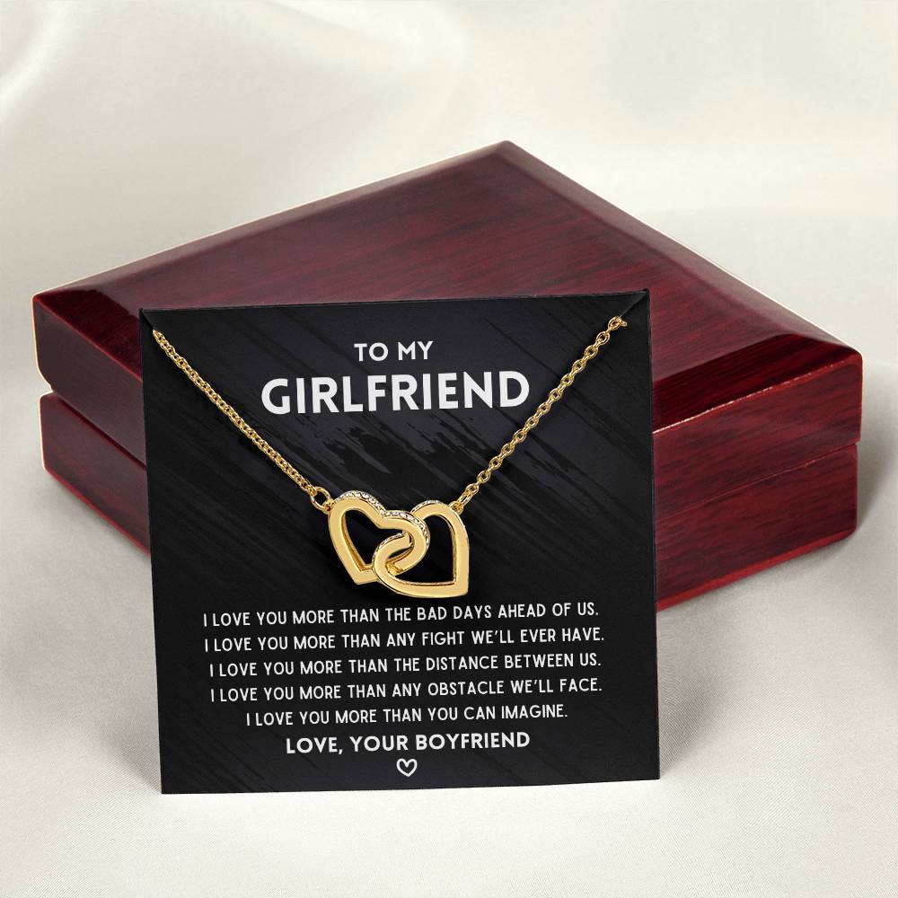 To My Girlfriend - I’Ll Always Love You - Interlocking Necklace Interlocking Hearts Necklace