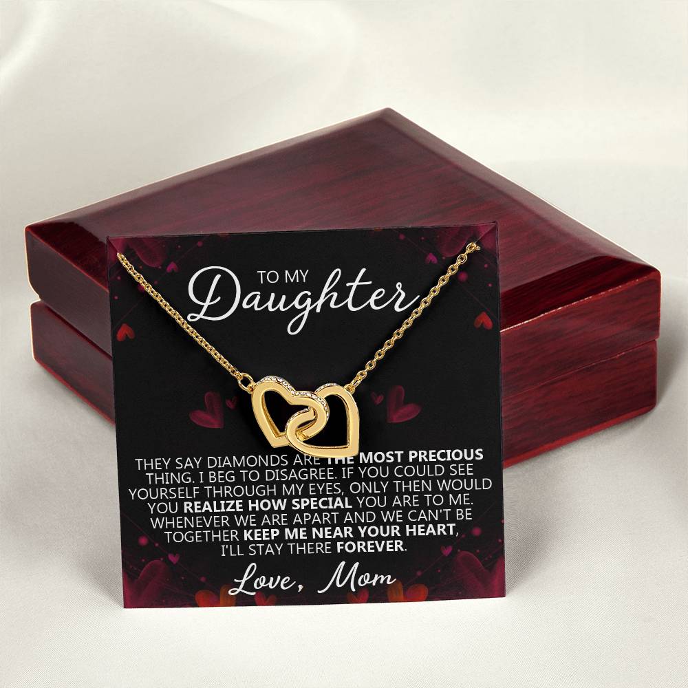 To My Daughter - You Are My Heart - Unique Heart Binding Necklace Gift Set Interlocking Hearts Necklace