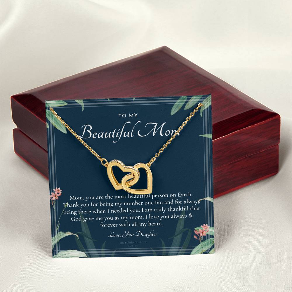 To My Beautiful Mom Necklace To Mom Gift Mom Gift Mom Necklace Jewelry From Daughter Gift Mom Birthday Christmas Mothers Day Interlocking Hearts Necklace