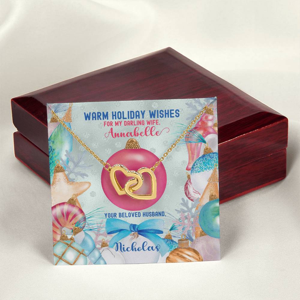 Husband To Wife - Warm Holiday Wishes Fully Customizable Christmas Gift - Personalized Interlocking Hearts Necklace