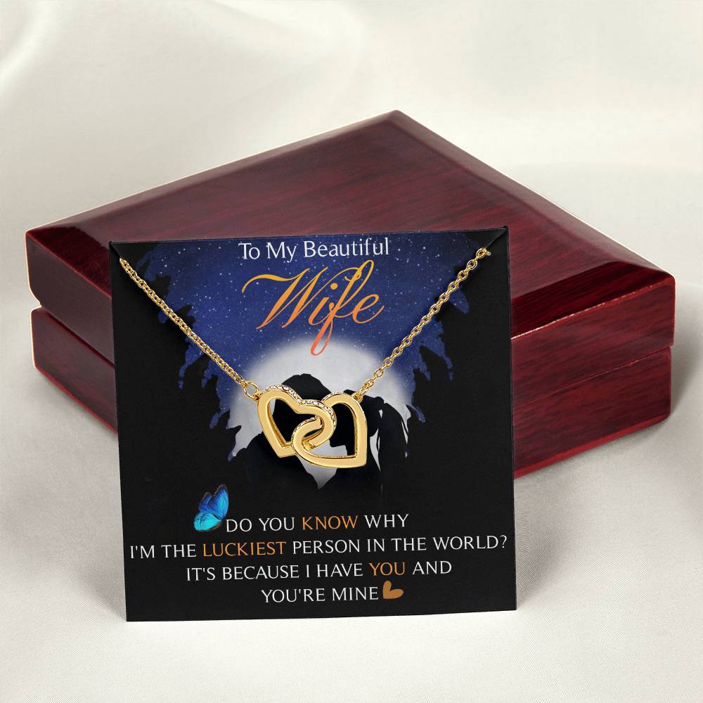 To My Beautiful Wife Interlocking Hearts Necklace Message Card