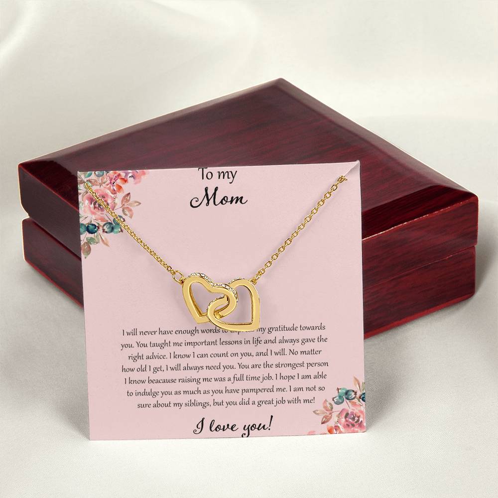 To My Mom I Will Never Have Enough Words - Pink Interlocking Hearts Necklace