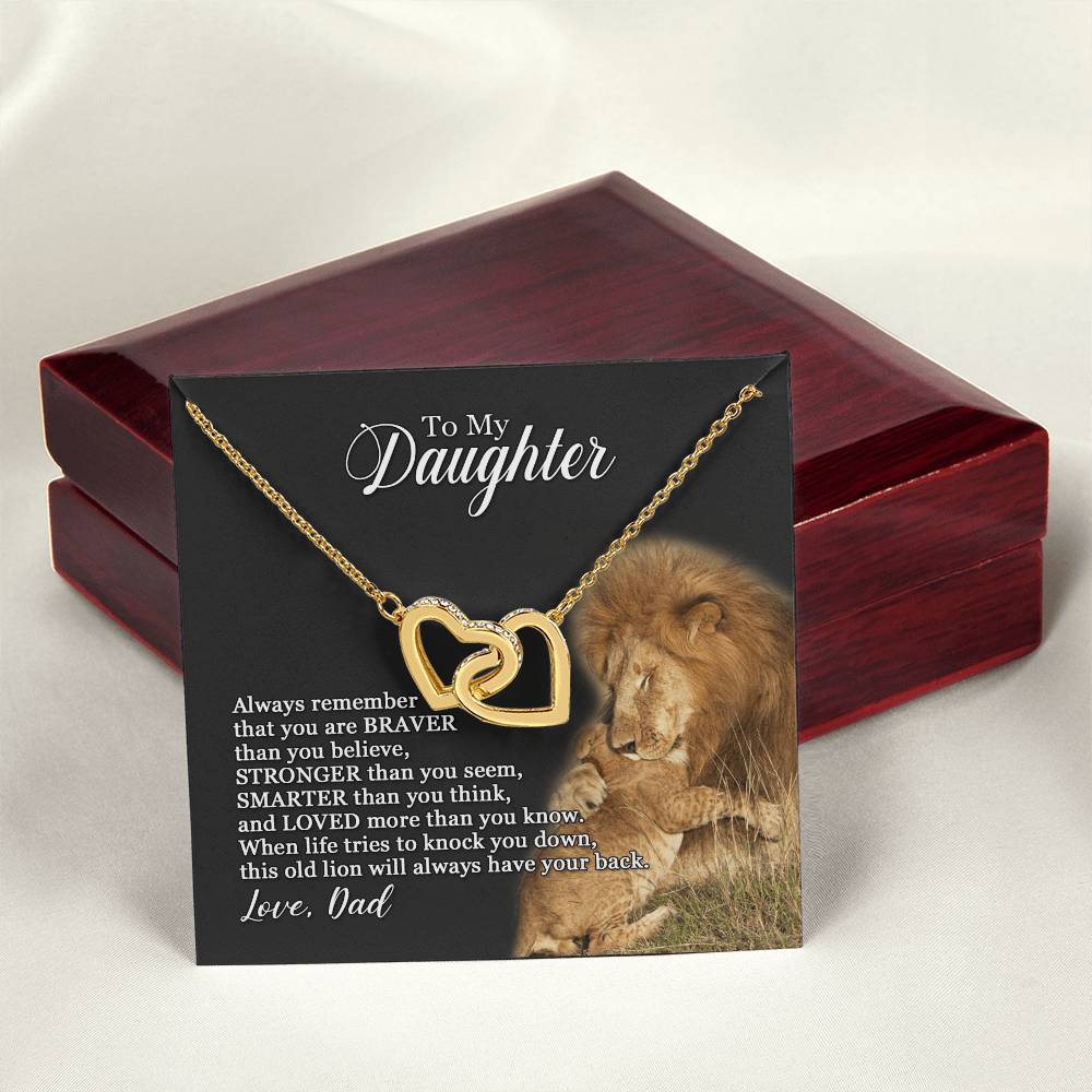 To My Daughter - This Old Lion Will Always Have Your Back - Necklace Interlocking Hearts Necklace
