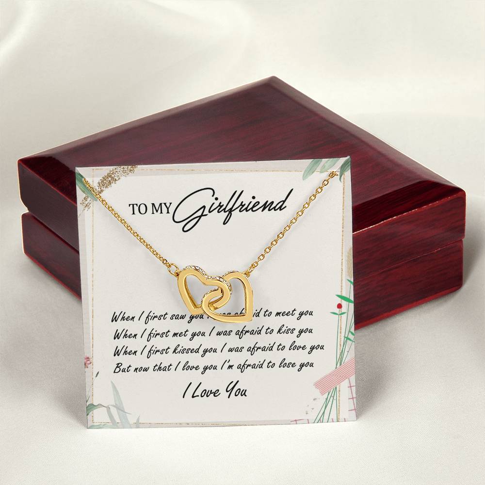 To My Girlfriend Interlocking Hearts Necklace Message Card