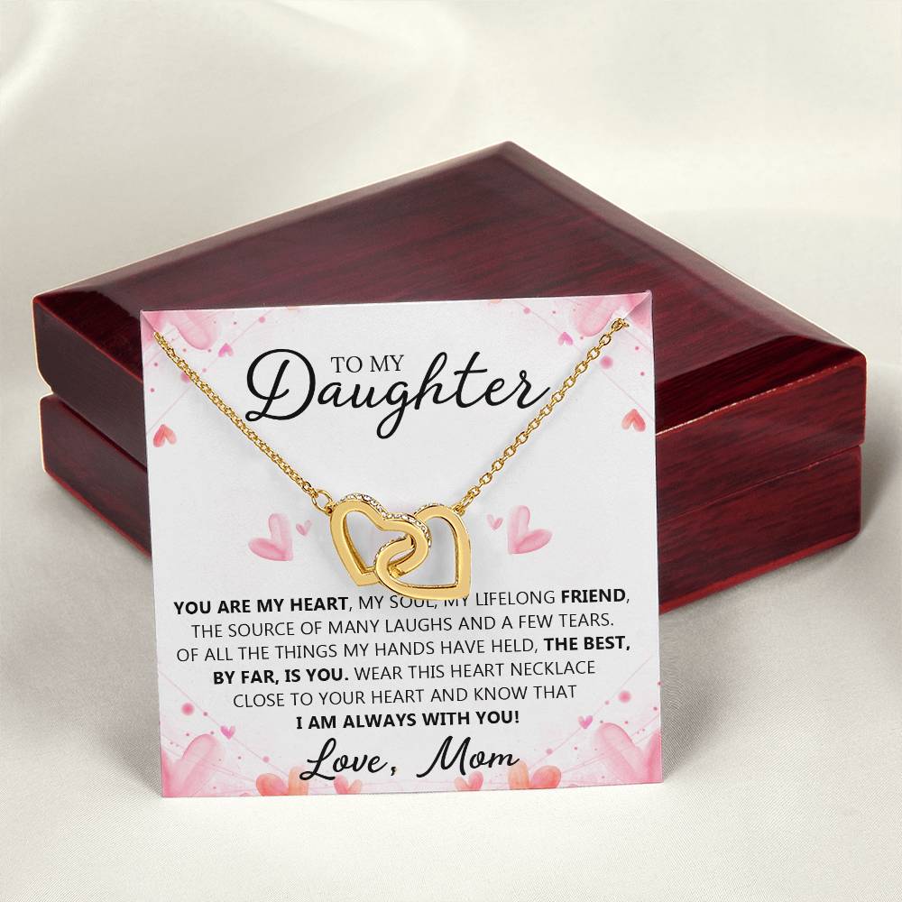 To My Daughter - You Are My Heart - Unique Heart Bonding Necklace Gift Set Interlocking Hearts Necklace