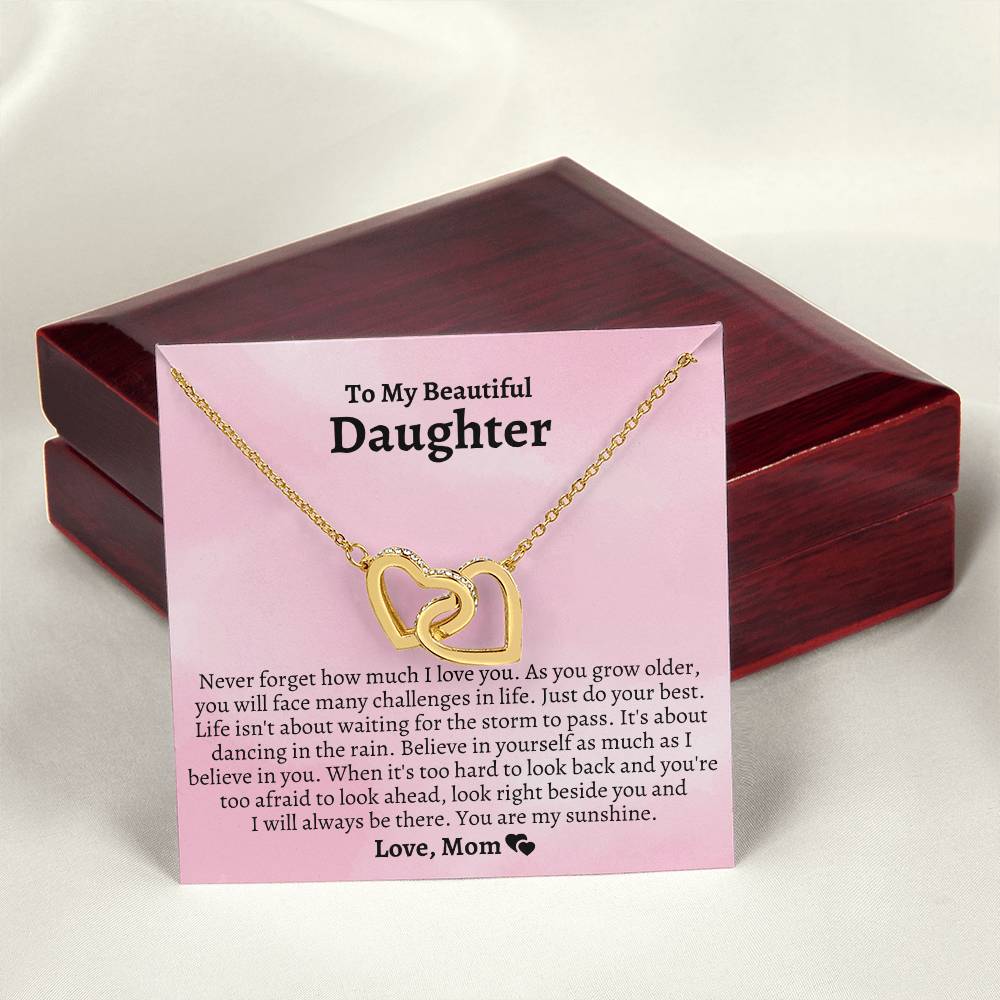 To My Daughter - You’Re My Sunshine- Interlocking Necklace Interlocking Hearts Necklace