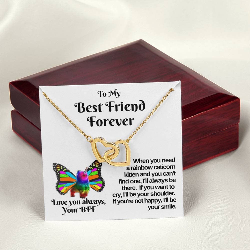 Rainbow Caticorn Linked Hearts Gift For Bff Interlocking Hearts Necklace