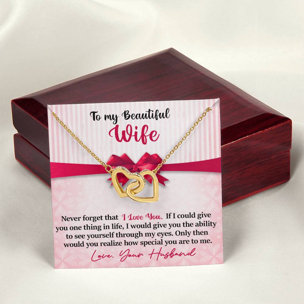 To My Beautiful Wife - I Love You Interlocking Hearts Necklace
