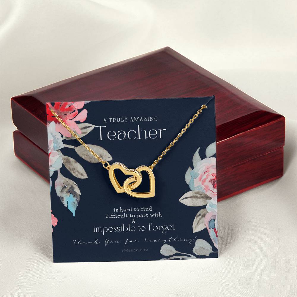 Teacher Gift Gift For Teacher Necklace A Truly Amazing Teacher Appreciation Gift Interlocking Hearts Necklace