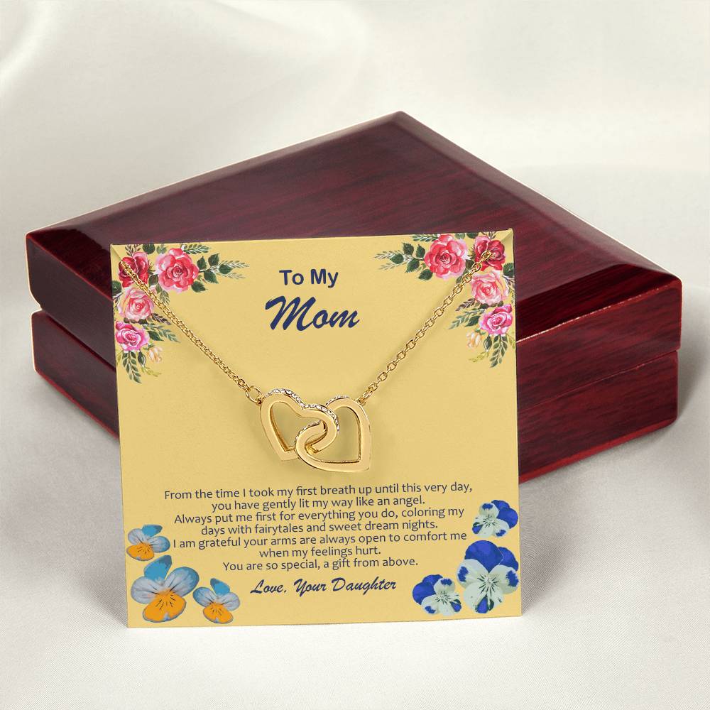 Heart Necklace With My Mom Is My Angel Card Interlocking Hearts Necklace