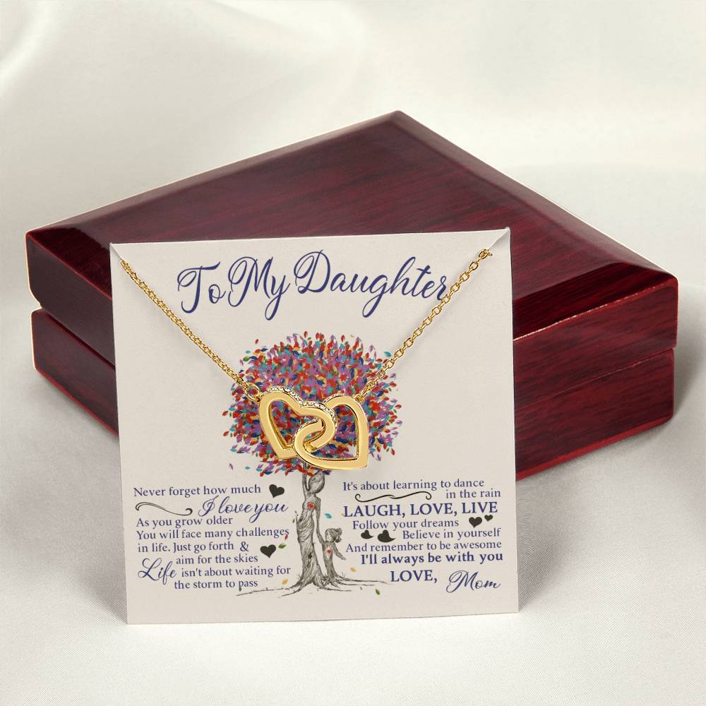 My Daughter - Follow Your Dreams - Love Mom Interlocking Hearts Necklace
