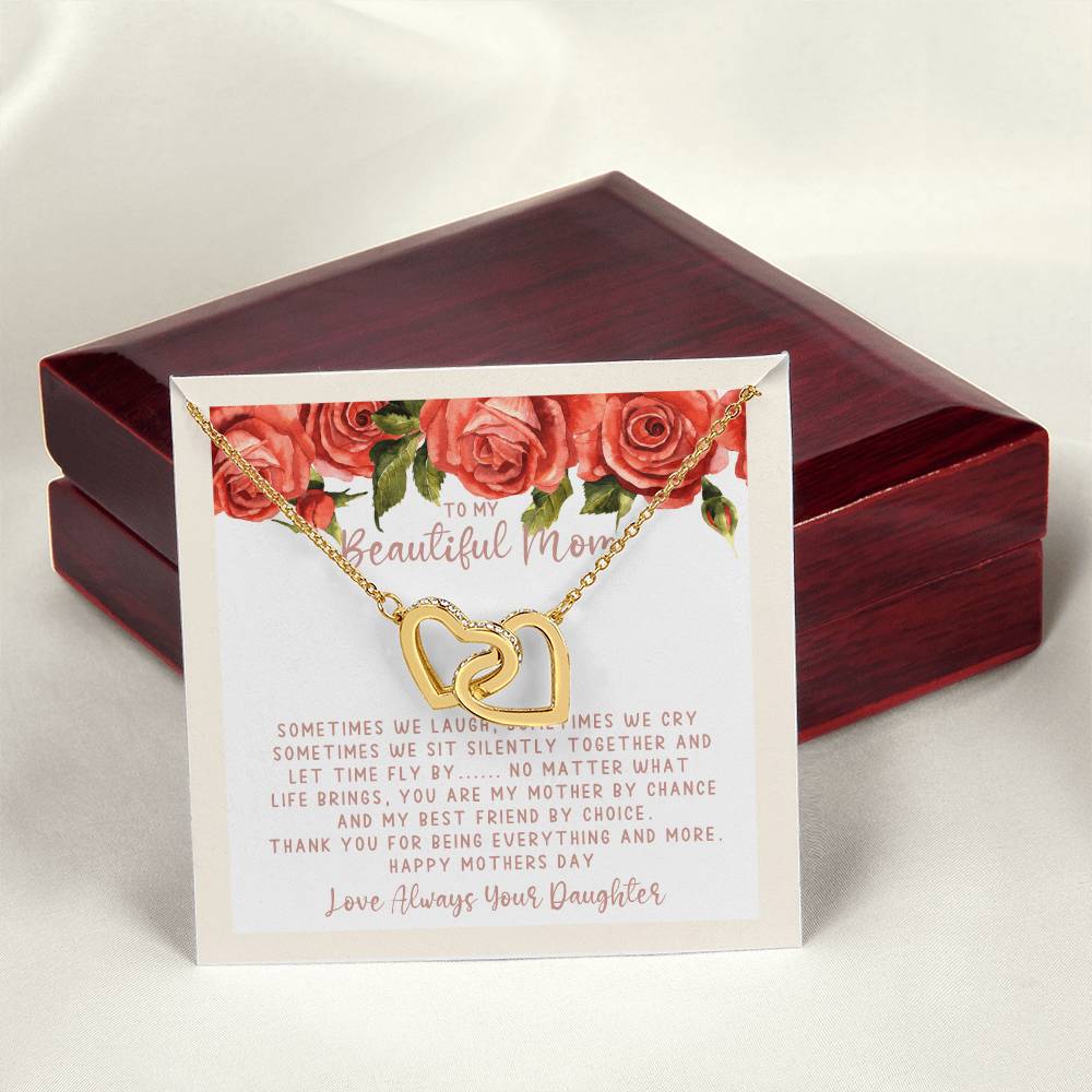 Mothers Day Creamy Roses Best Friends Interlocking Hearts Necklace