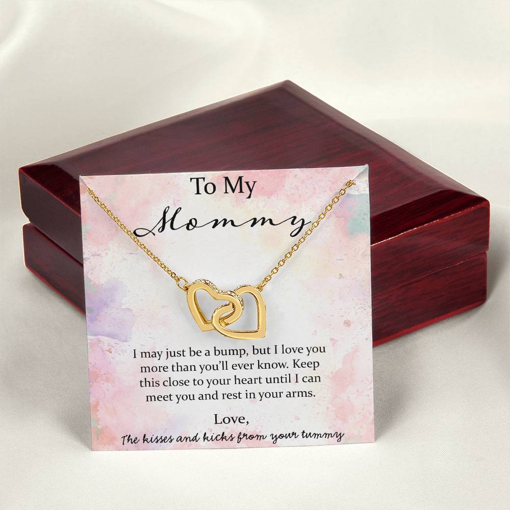 To My Mommy I May Just Be A Bump - Pink Interlocking Hearts Necklace