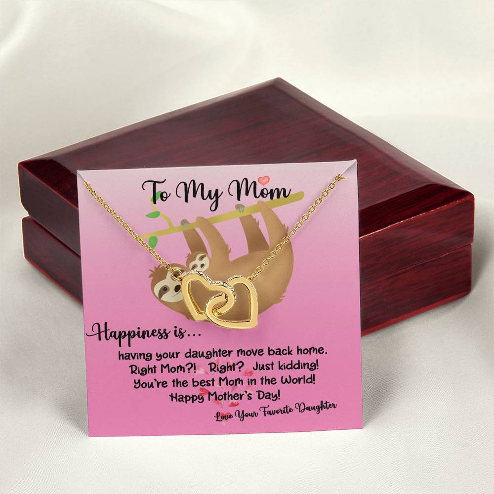 To My Mom Happiness Is Sloth Daughter Ilh Necklace Interlocking Hearts Necklace