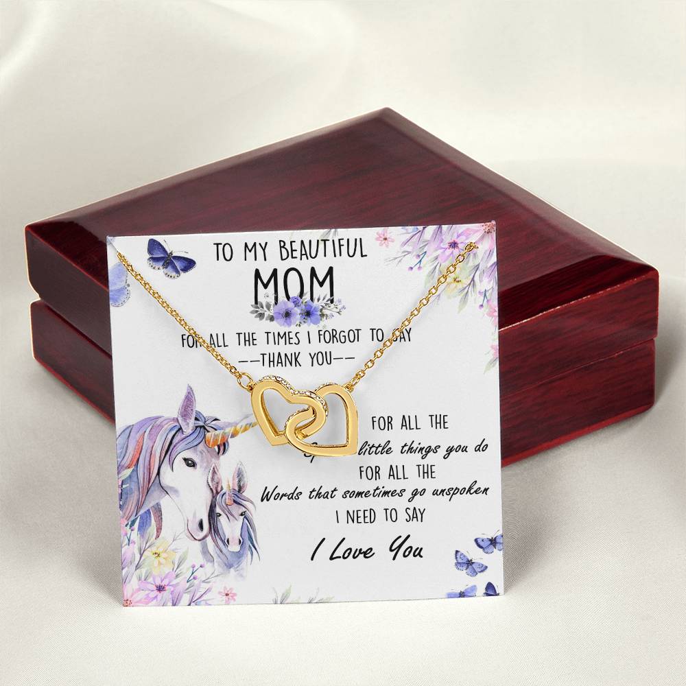 To My Beautiful Mom Interlocking Hearts Necklace Message Card