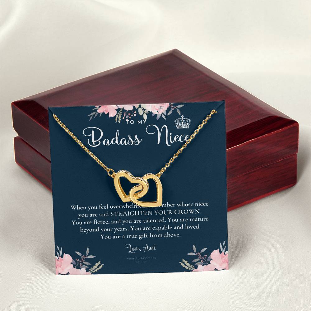 To My Badass Niece Straighten Your Crown Necklace Aunt Niece Necklace Niece Birthday Gift Niece Graduation Gift Interlocking Hearts Necklace