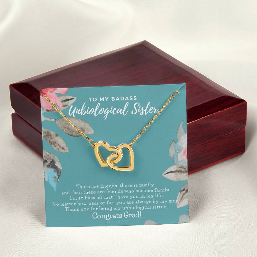 To My Badass Unbiological Sister Bestie Necklace Soul Sister Graduation Gift High School Graduation College Graduation Big Little Sorority Interlocking Hearts Necklace