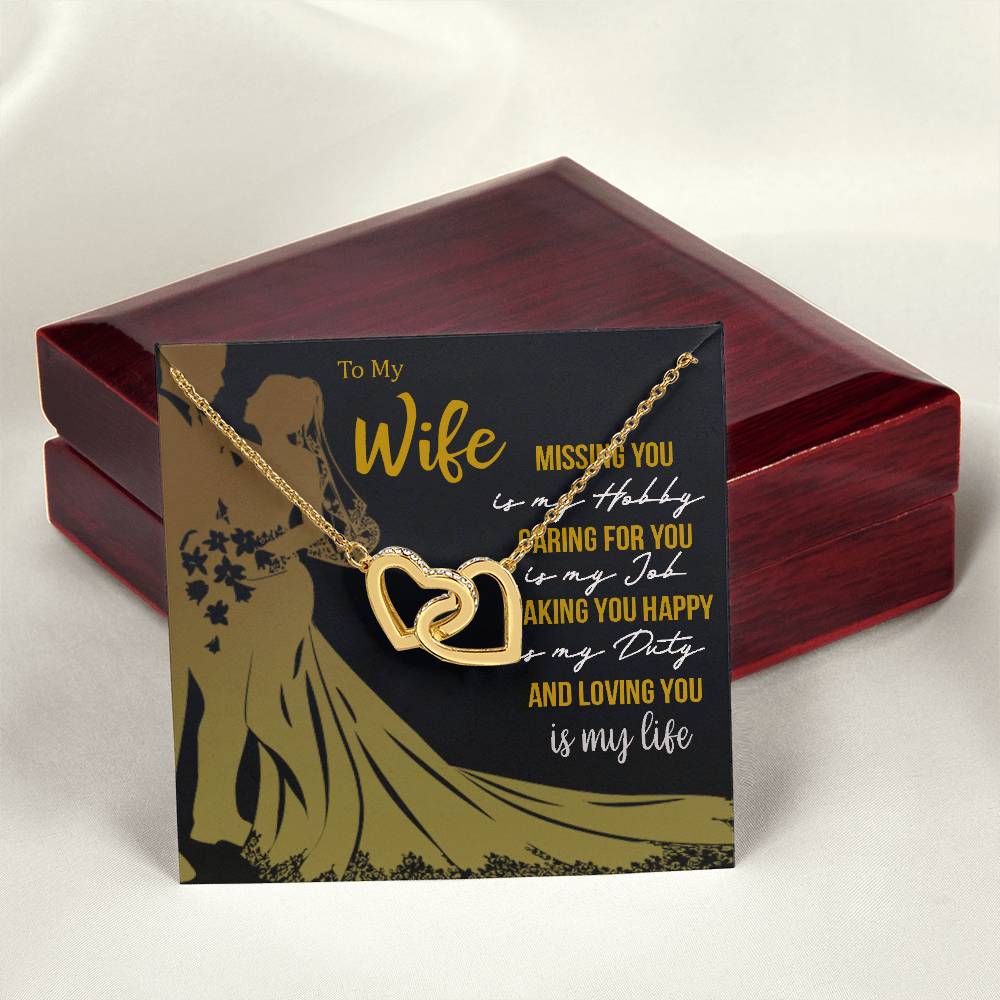 To My Wife - Missing You. Interlocking Hearts Necklace