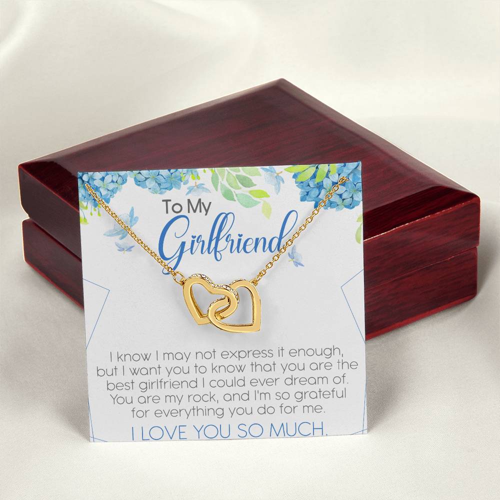 To My Girlfriend Interlocking Hearts Necklace Message Card