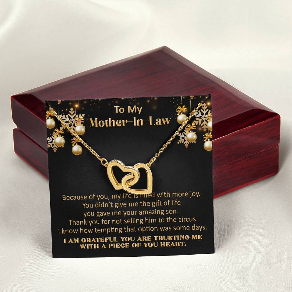 Gift For Mother-In-Law Christmas - More Joy - Interlocking Interlocking Hearts Necklace