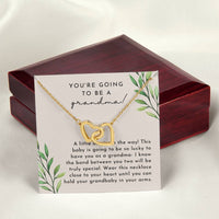 Grandma Baby Announcement L Neutral Leaves Final Interlocking Hearts Necklace