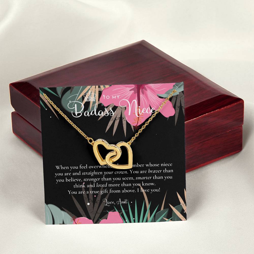 To My Badass Niece Straighten Your Crown Necklace Aunt Niece Necklace Niece Birthday Gift Niece Graduation Gift Interlocking Hearts Necklace