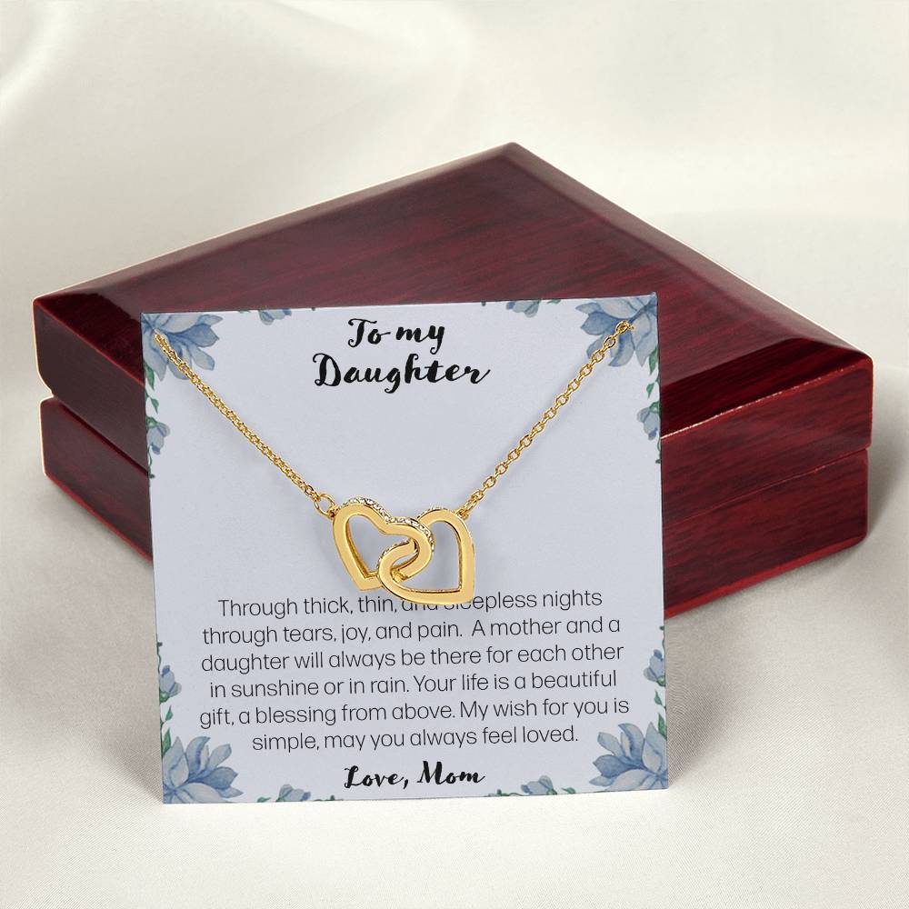To My Daughter. Through Thick And Thin - Love Mom Interlocking Hearts Necklace