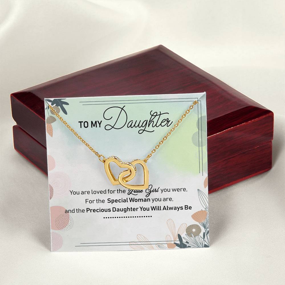 To My Daughter Interlocking Hearts Necklace Birthday Gift Message Card