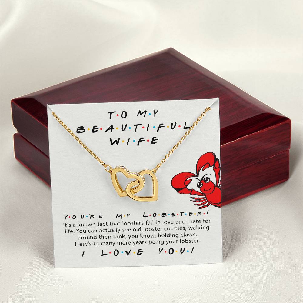 To My Beautiful Wife You'Re My Lobster Friends Tv Show Theme Double Hearts Necklace Valentine'S Day Anniversary Gift For Wife Interlocking Hearts Necklace