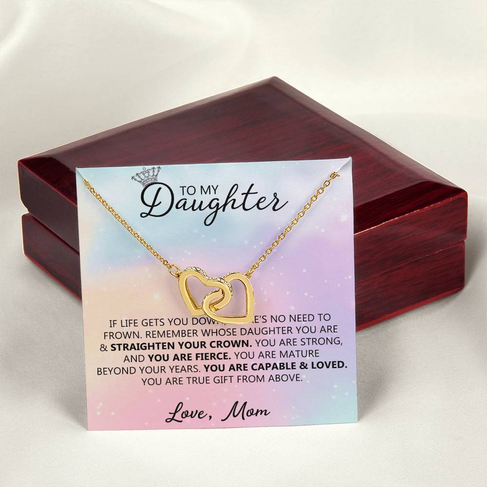 To My Daughter - Straighten Your Crown - Unique Heart Binding Necklace Gift Set Interlocking Hearts Necklace