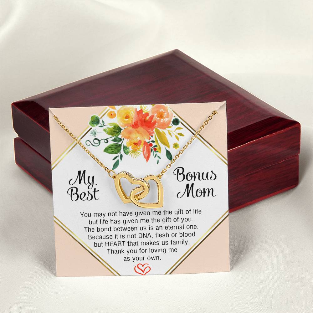 My Best Bonus Mom - Mother'S Day Interlocking Heart Necklace Interlocking Hearts Necklace
