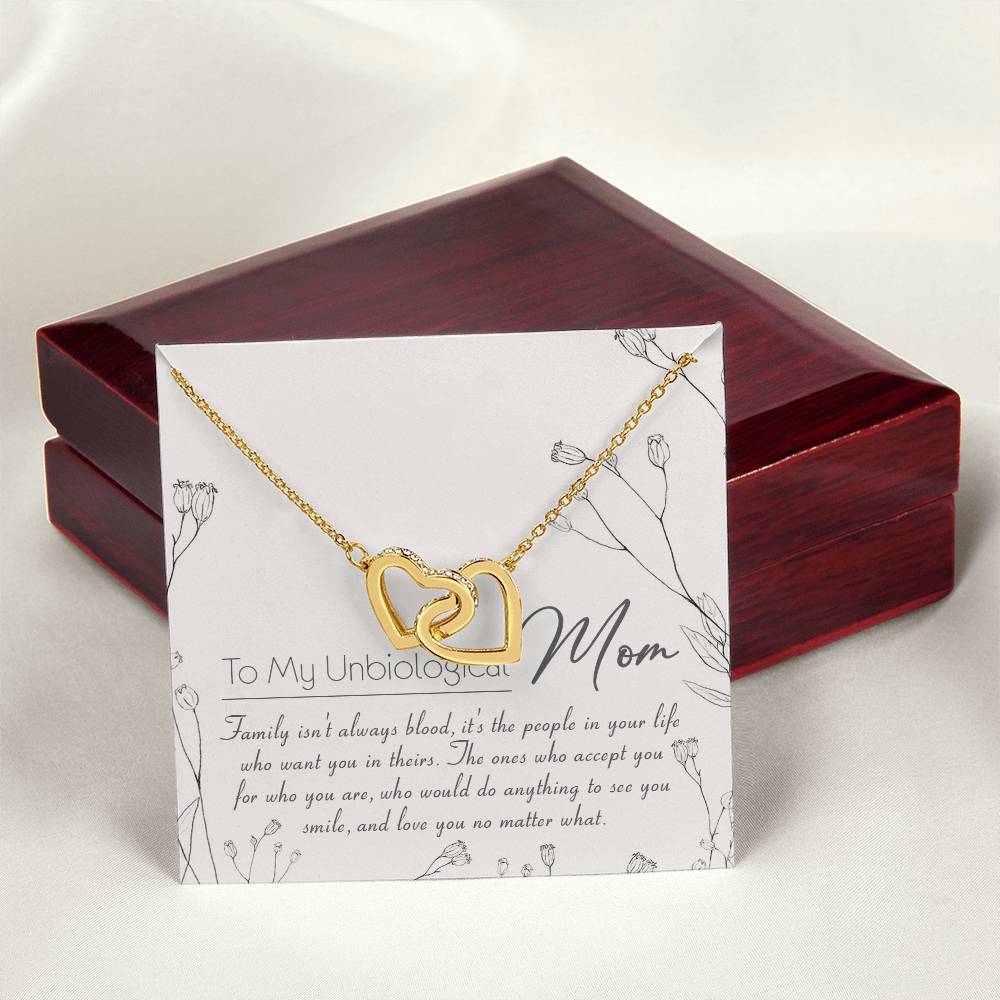 To My Unbiological Mom Interlocking Hearts Necklace Message Card
