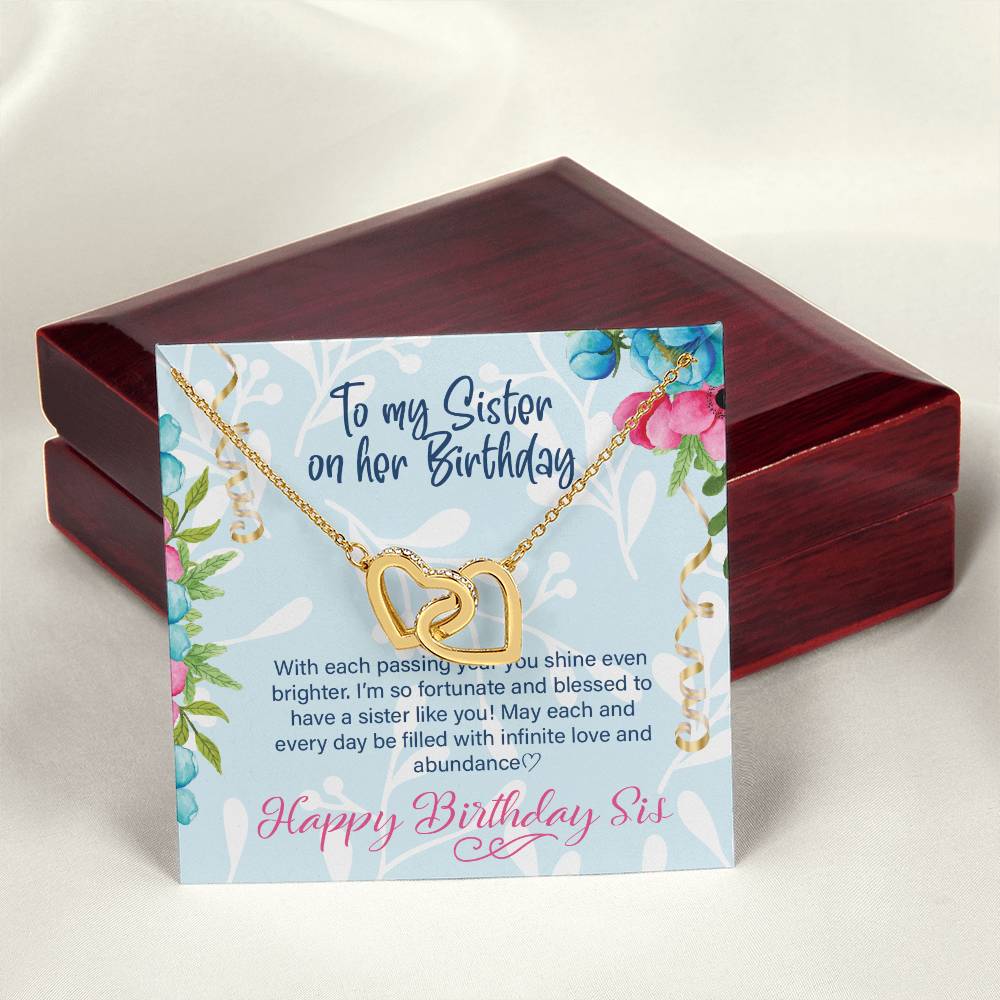 Happy Birthday Sister Gift Sisters Birthday Necklace Happy Birthday To My Sister Sister Jewelry Gift With Message Card Interlocking Hearts Necklace