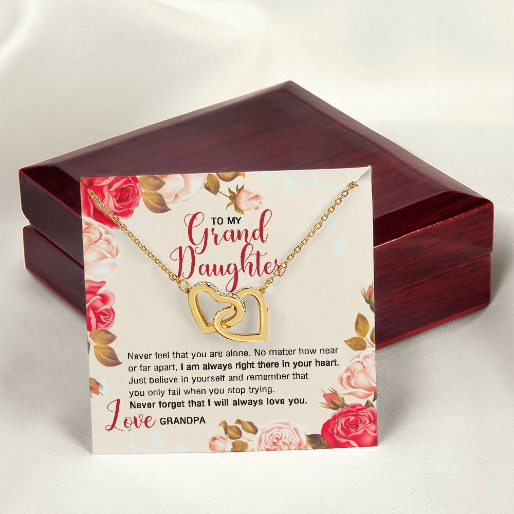 To My Granddaughter From Grandpa - I Am Always Right There In Your Heart. Interlocking Hearts Necklace