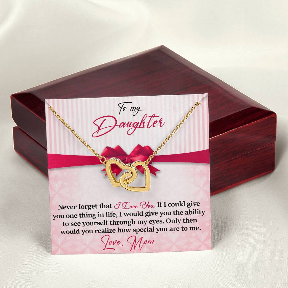 To My Daughter - I Love You - Love Mom Interlocking Hearts Necklace