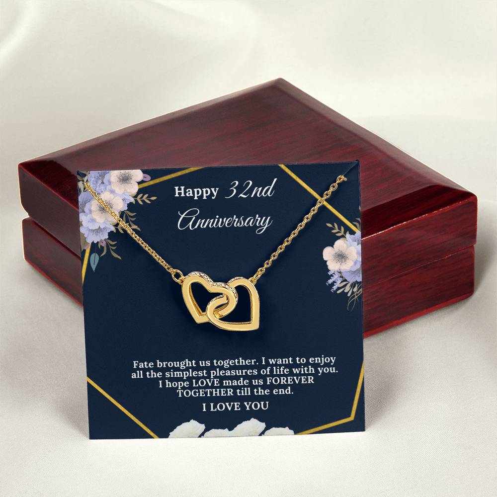 32 Year Anniversary Gift For Wife 32 Years Together For 32Nd Anniversary Anniversary Gift For Anniversary For Her Two Hearts Necklace Interlocking Hearts Necklace