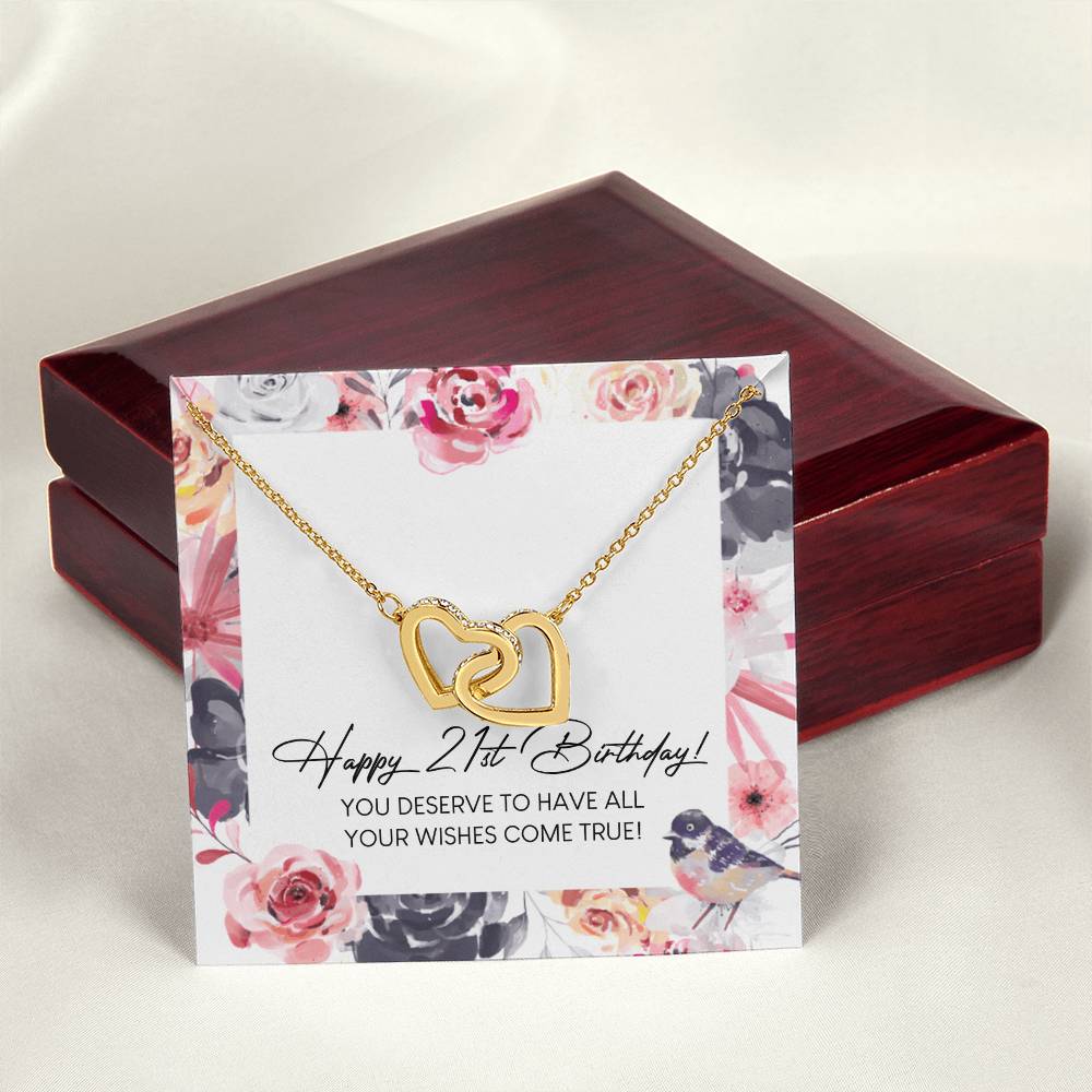 Happy 21St Birthday Interlocking Hearts Necklace Message Card