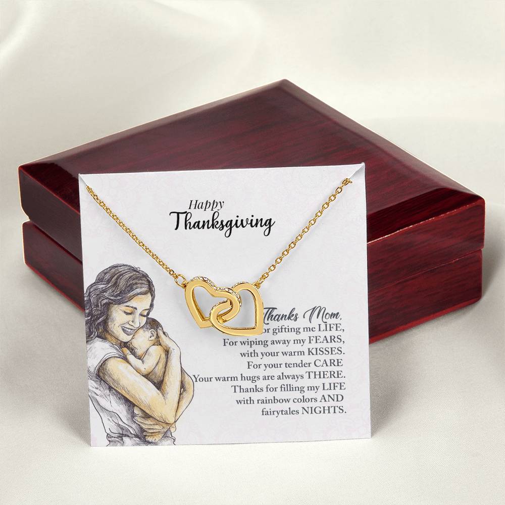 Happy Thanksgiving Mom Interlocking Hearts Necklace