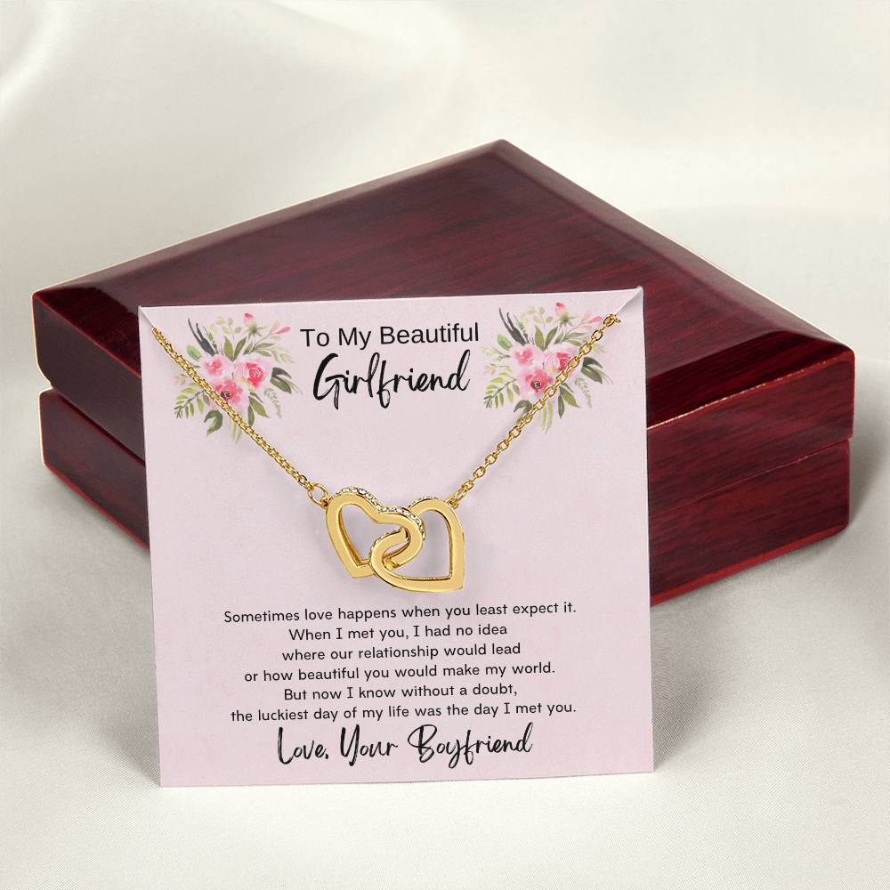 To My Beautiful Girlfriend Interlocking Hearts Necklace