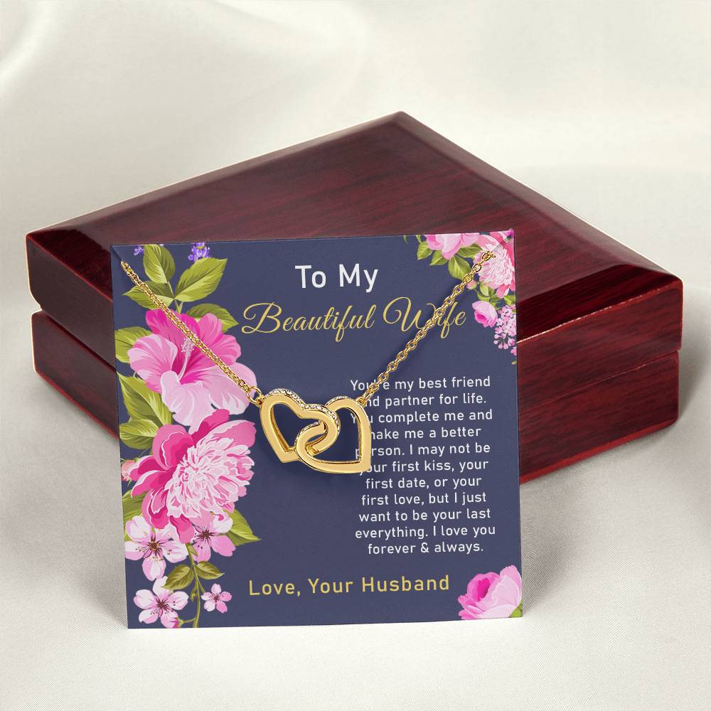 To My Beautiful Wife Interlocking Hearts Necklace