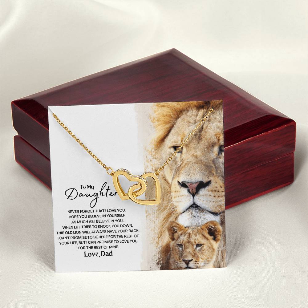 To My Daughter - This Old Lion Will Always Have Your Back Interlocking Hearts Necklace